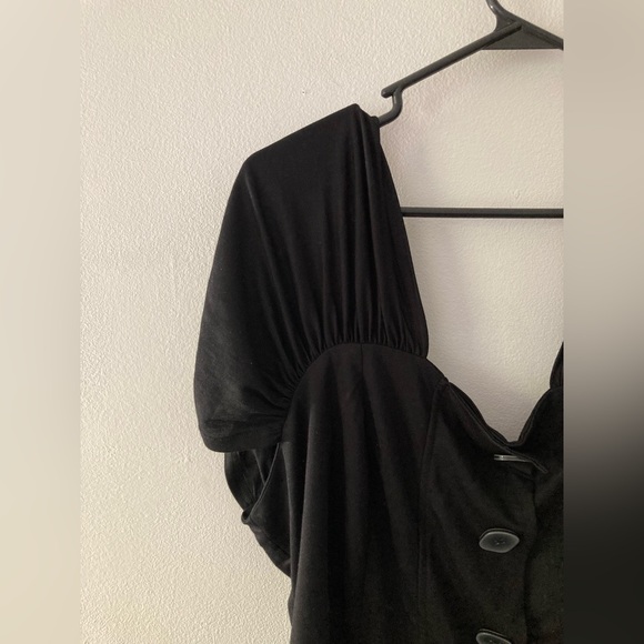 Eloquii Black Blouse with Ruched Sleeves and Square Button Detail - Picture 3 of 7